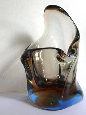 Vintage Harrachov 1950s Czech Glass Ashtray Vase Dish Sculpture